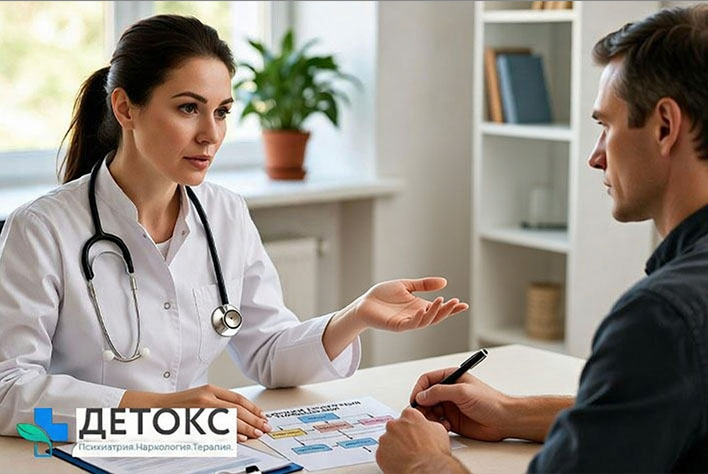 Врач-нарколог проводит консультацию по лечению курения